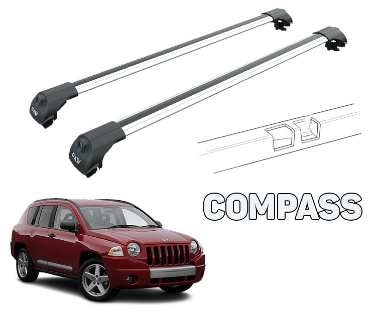 For Jeep Compass 2007-2011 Roof Rack System Carrier Cross Bars Aluminum Lockable High Quality of Metal Bracket Silver For Jeep Compass 2007-2011 Roof Rack System Carrier Cross Bars Aluminum Lockable High Quality of Metal Bracket Silver